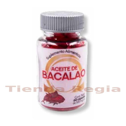 FRASCO DE ACEITE DE BACALAO CON 60 CÁPSULAS DE 500MG C/U-DE VENTA EN TIENDA REGIA