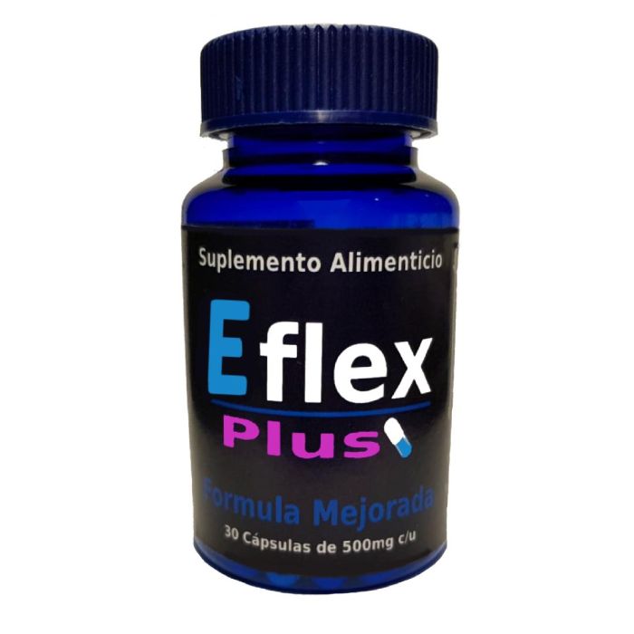 Frasco de Eflex Plus de 30 capsulas de 500mg cada una. Info adicional fuera de la imagen, Es ideal para: aliviar el dolor de espalda, de articulaciones, muscular, de huesos, rodilla, ciática, gota, etc.