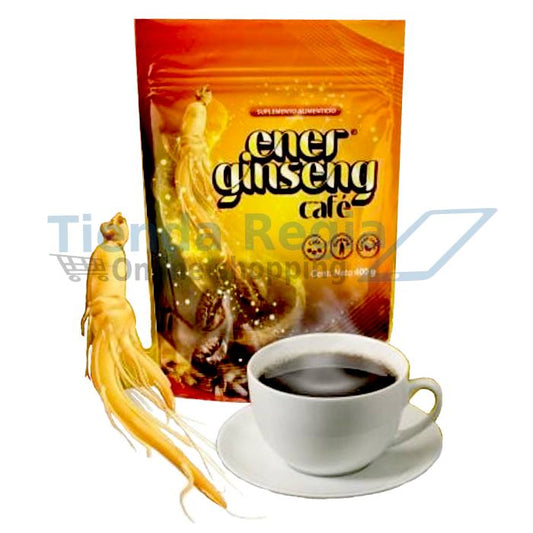 Bolsa de café energinseng a lado una raiz de ginseng y enfrente una taza de cafe. Aporta energía, elimina el cansancio, te mantiene alerta y mejora función sexual.-De venta en Tienda Regia.