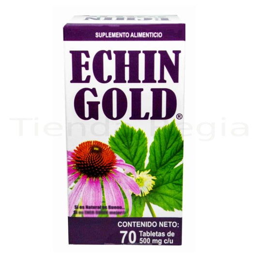 CAJA CON FRASCO DE ECHIN GOLD CON 70 TABLETAS DE 500MG C/U-De venta en Tienda Regia.