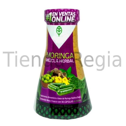 Bote de Moringa mezcla Herbal con 90 capsulas de 500mg cada una, es antioxidante, diabetes, sistema inmune.-De venta en Tienda Regia