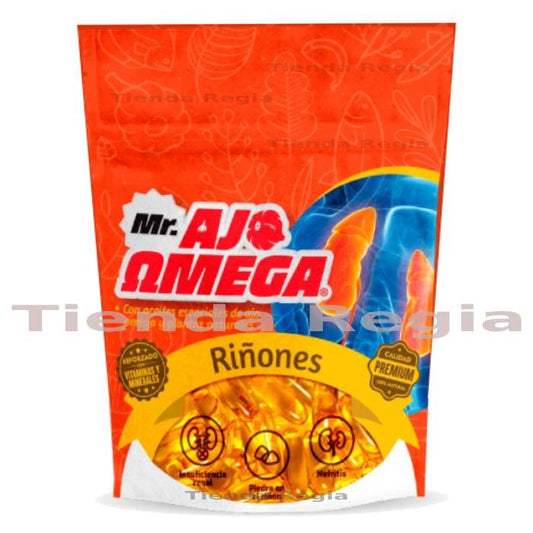 Bolsa de mr ajo omega riñones con 60 cápsulas.