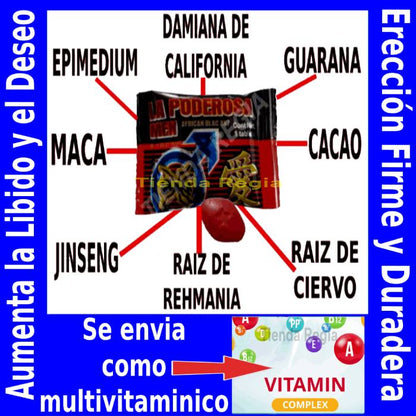 imagen de pastilla la poderos men color roja, tamaño de una viagra o cialis, alrededor dicen los ingredientes.-De venta en Tienda Regia