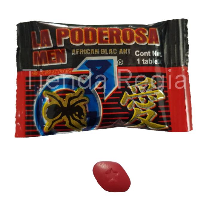 imagen de pastilla la poderosa men color roja, tamaño de una viagra o cialis