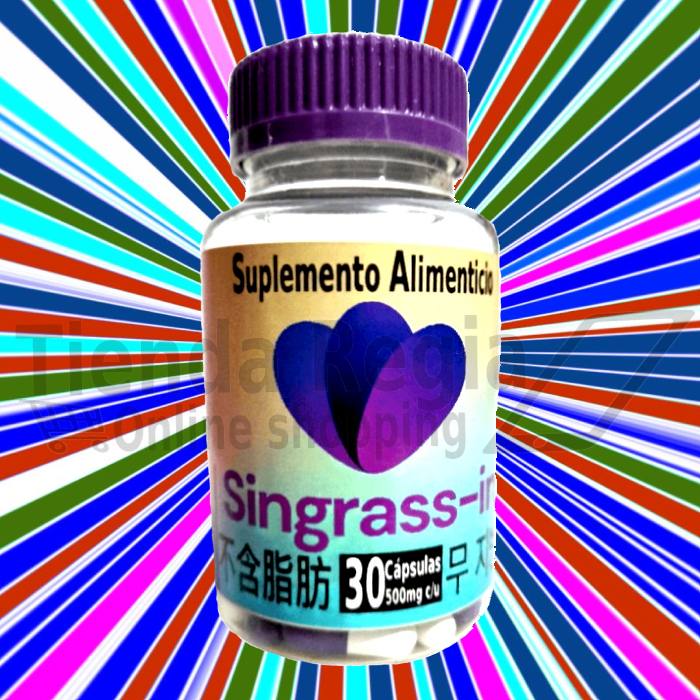 Bote de Singrasin con 30 cápsulas de 500mg cada una en un fondo de colores-DE VENTA EN TIENDA REGIA