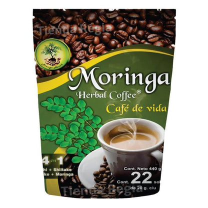 Bolsa de cafe Moringa contenido neto 22 sobres  de 20 gramos cada uno.-De venta en Tienda Regia.