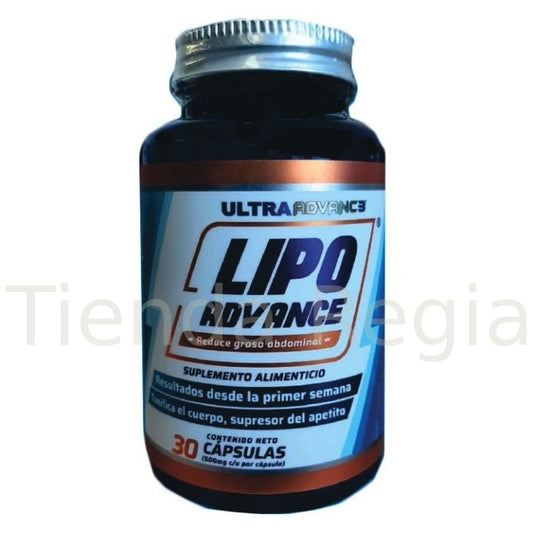 Bote de Lipo Advance de la linea Ultra Advance, para bajar de peso. Con 30 capsulas. Beneficios:   Reduce la grasa abdominal. Acelera el metabolismo. Tonifica el cuerpo. Supresor del apetito. Reduce el estreñimiento. De venta en Tienda Regia