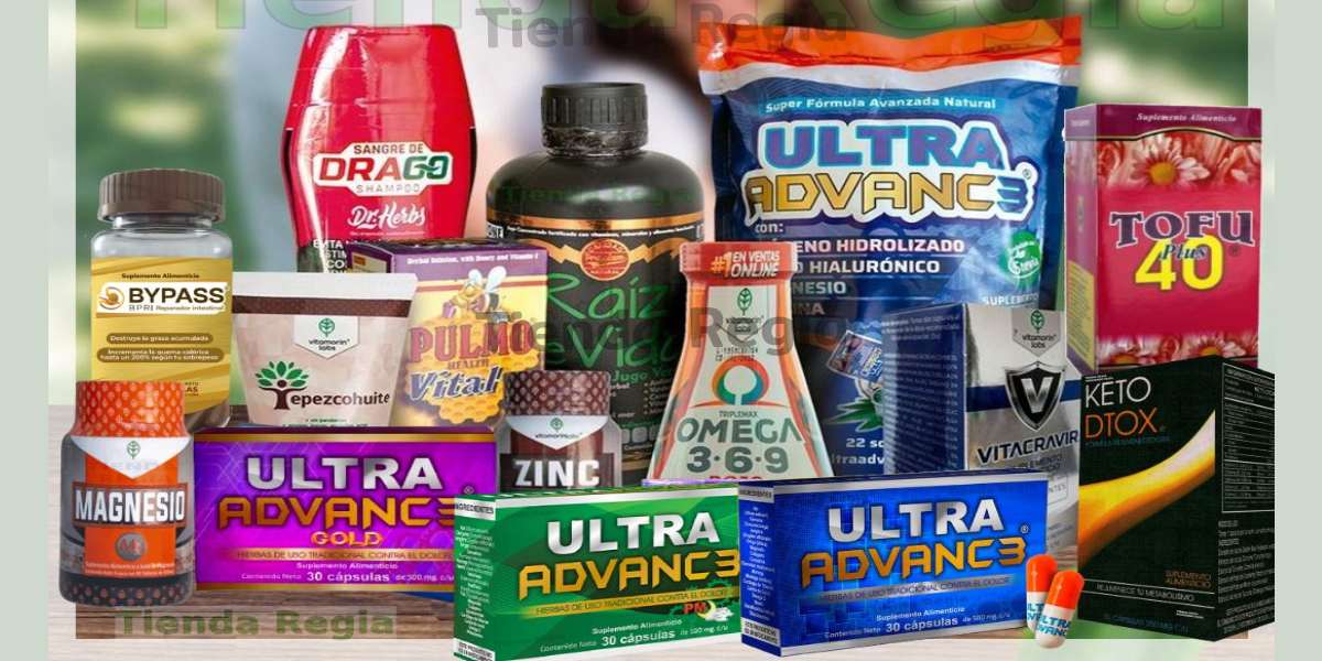15 suplementos de tienda regia juntos sobre una mesa , en los cuales se encuentra ultra advance azul, morada y verde, keto detox, zinc, magnesio, omega 3, vitacravir, pomada de tepezcohuite, jugo raiz de vida, pulmo vital, bypass, shampoo drago y tofu 40