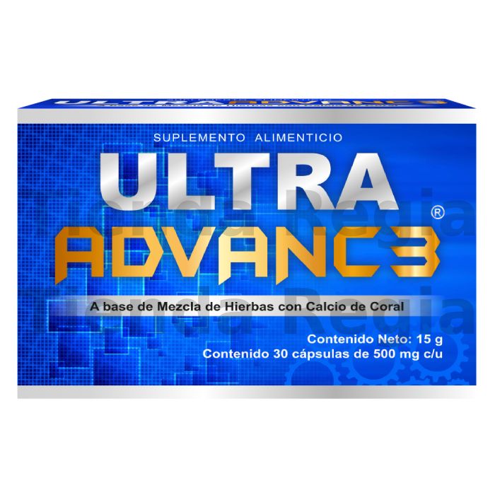 Caja de Ultra Advance 3 con 30 capsulas de 500mg cada una, color azul, ¿Qué pastillas son buenas para el dolor? Dolor muscular, articulaciones, de espalda, de huesos, ciática, gota, etc. Ultra Advanc3 te da el alivio que necesitas